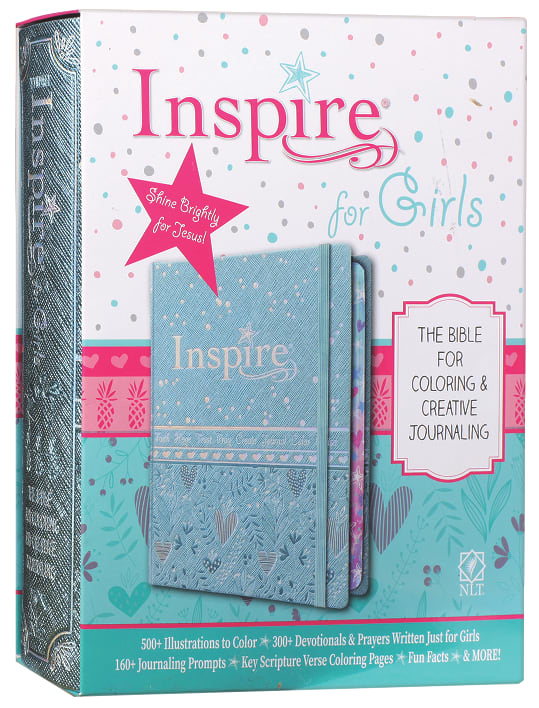 Close-up of Metallic Blue NLT Inspire Bible for Girls with Black Letter Edition