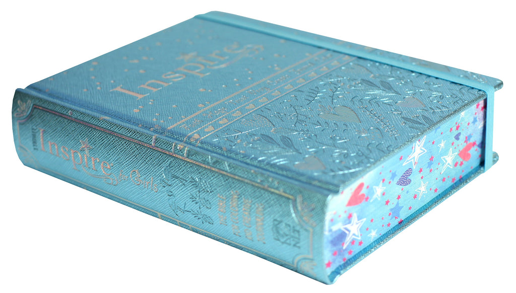 Front cover of Metallic Blue NLT Inspire Bible for Girls with Black Letter Edition