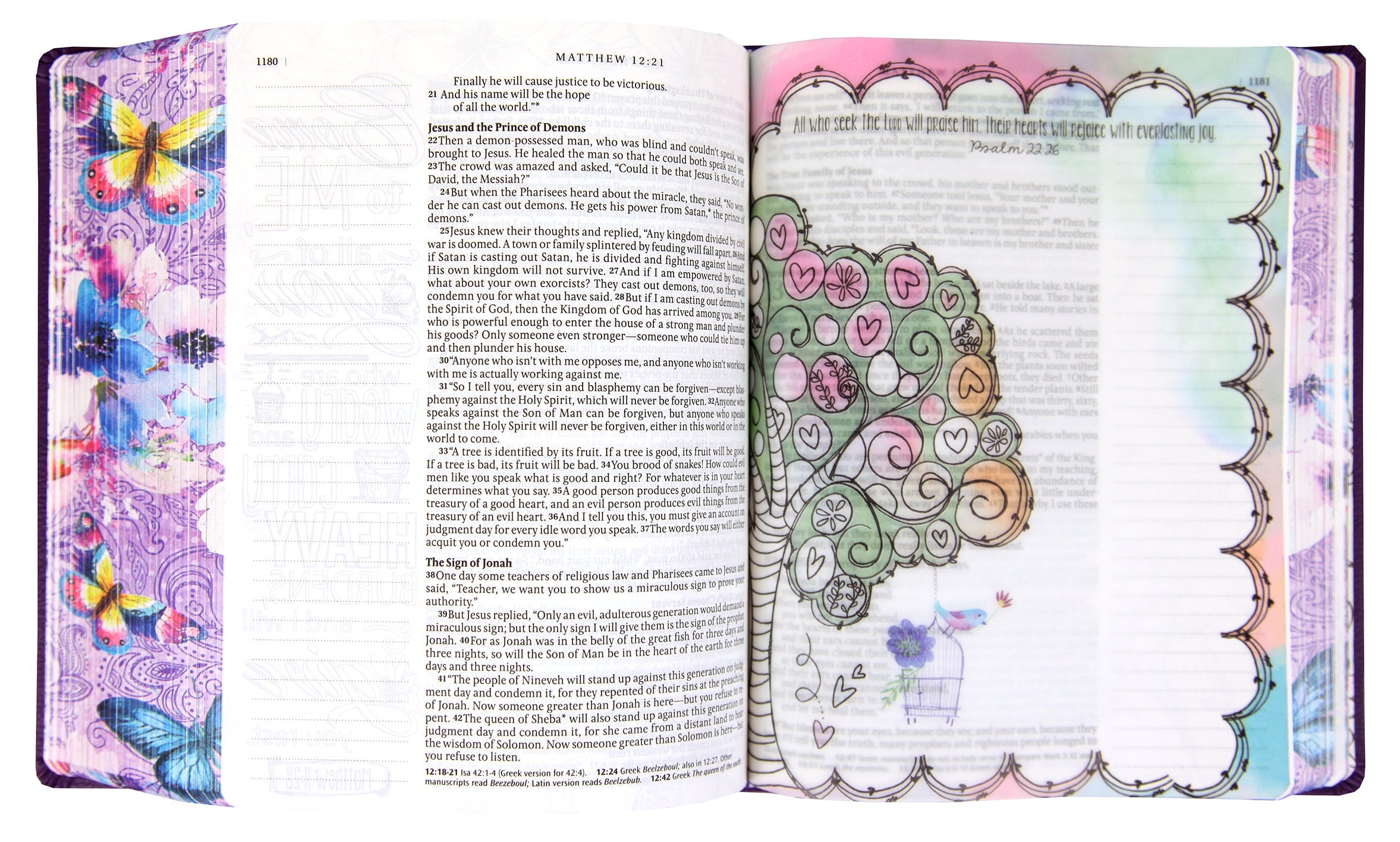 NLT Inspire Praise Bible with purple cover and devotional journaling space