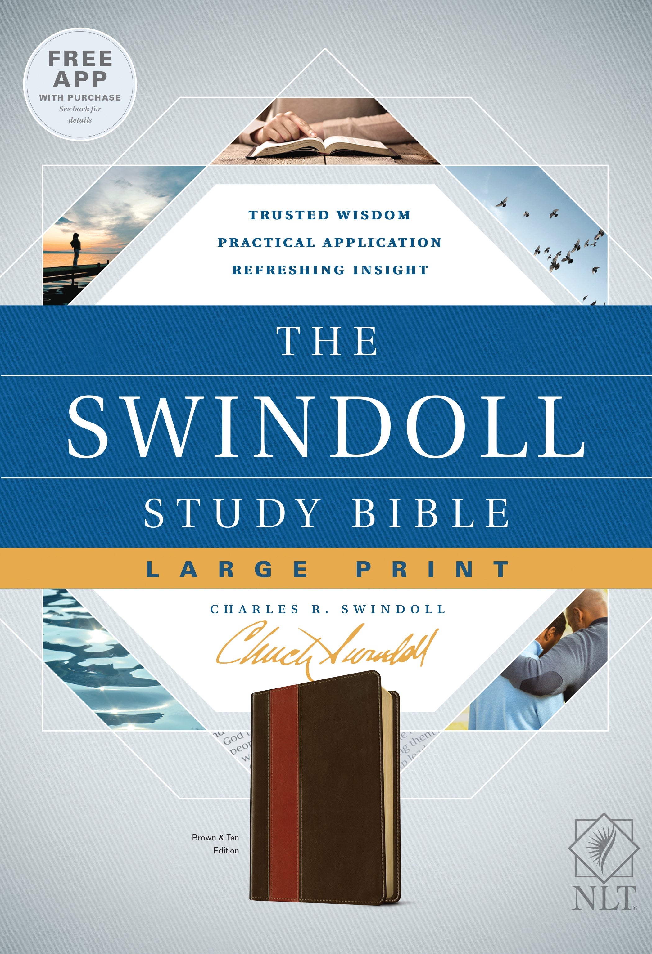 NLT Swindoll Study Bible Large Print Brown/Tan (Black Letter Edition) Bible for sale online
