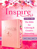 Inspire Catholic Bible by NLT in Black Letter Edition on a shelf