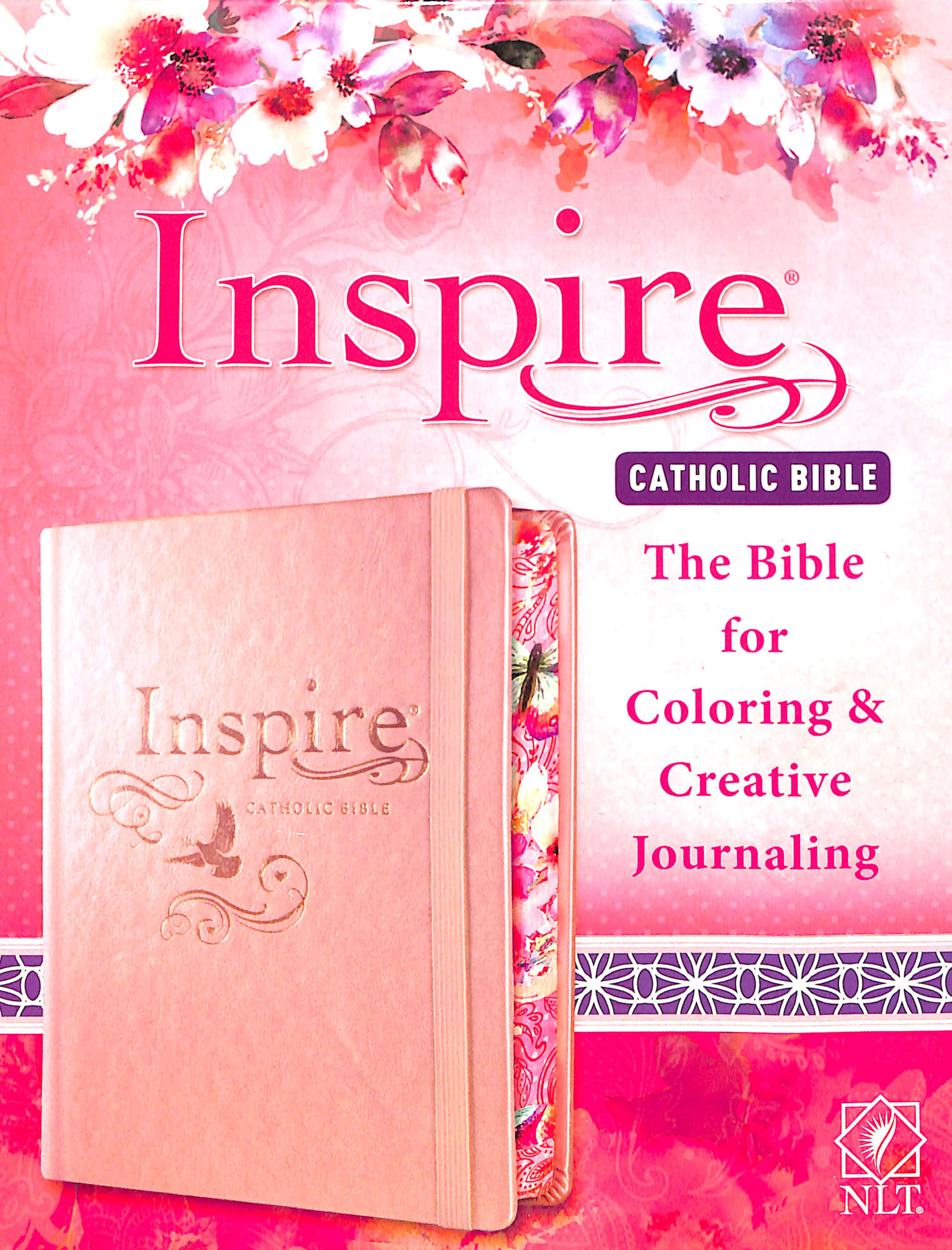 Inspire Catholic Bible by NLT in Black Letter Edition on a shelf