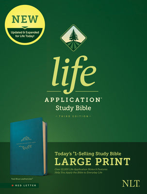Large print edition of the NLT Life Application Study Bible with red letter text