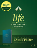 Large print edition of the NLT Life Application Study Bible with red letter text