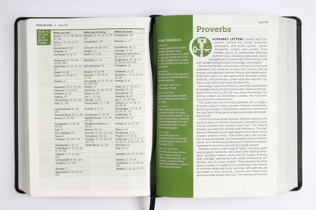 Close-up of NLT Life Application Study Bible 3rd Edition Large Print book pages (Red Letter Edition).