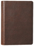 NLT Thinline Reference Bible in Rustic Brown with red letter text and filament enabled features.