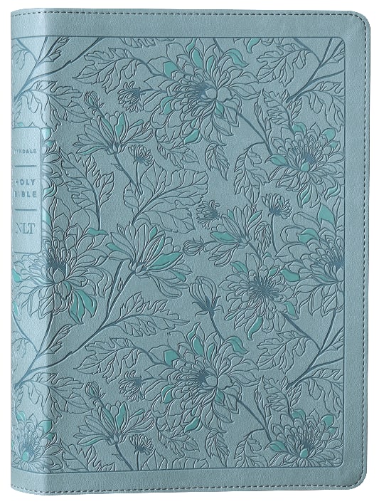 NLT Large Print Thinline Reference Bible with floral leaf design and teal accents