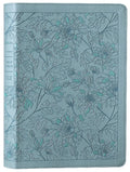 NLT Large Print Thinline Reference Bible with floral leaf design and teal accents