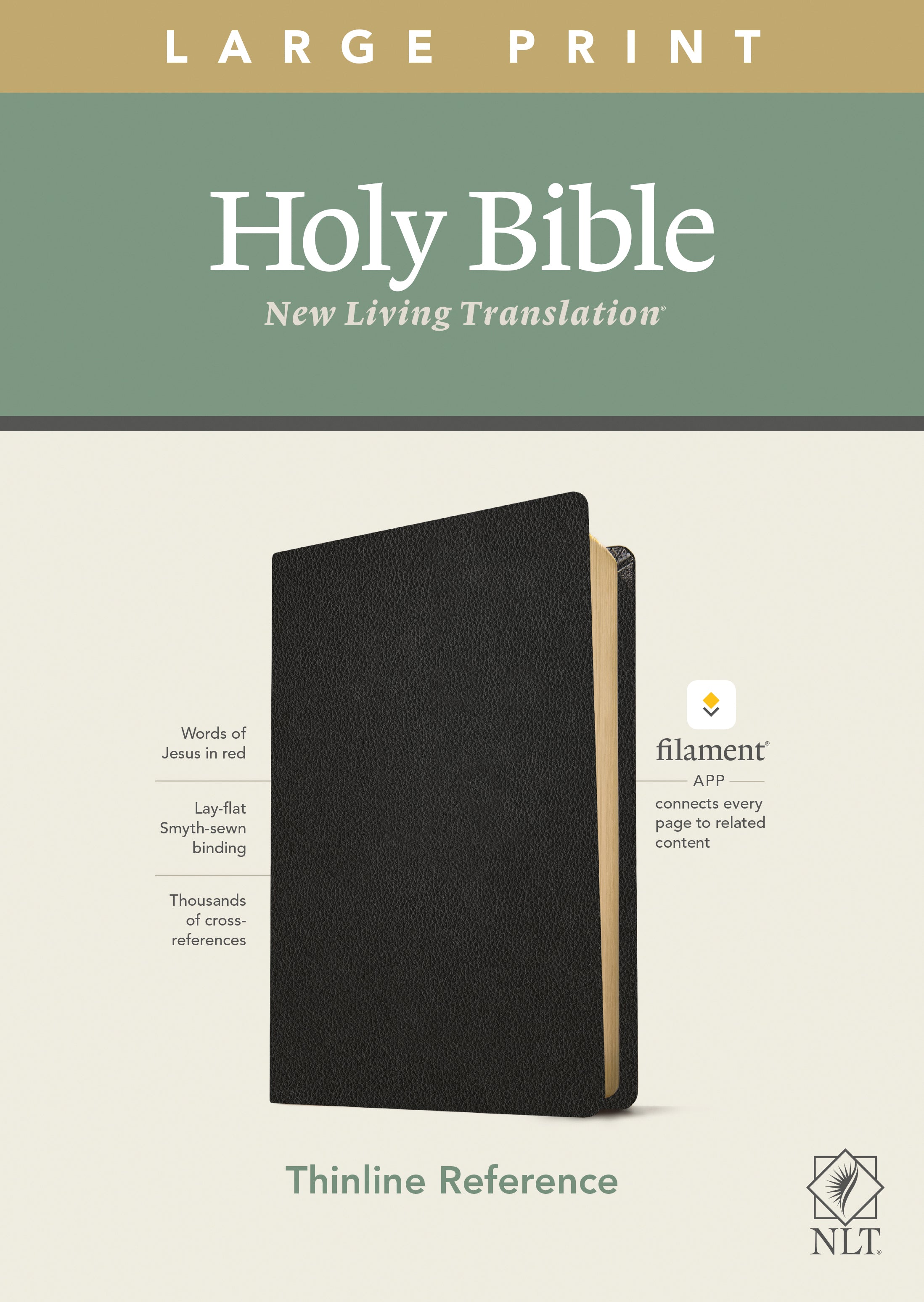 Large Print Thinline Reference Bible in genuine black leather with red lettering
