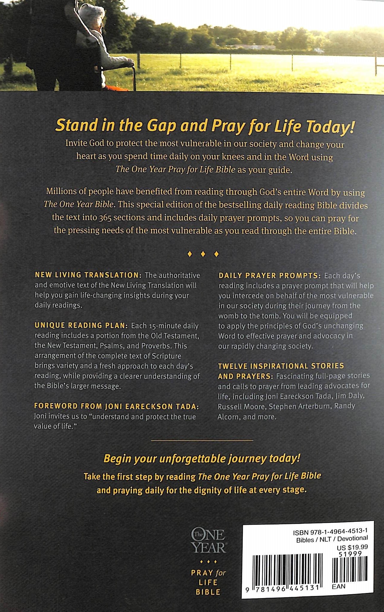 NLT One Year Pray For Life Bible in black letter edition