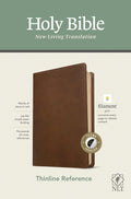 NLT Thinline Reference Bible in rustic brown leather indexed red letter edition with Filament
