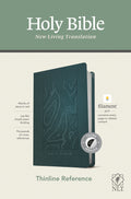 NLT Thinline Reference Bible in teal blue with indexed red letter edition filament enabled