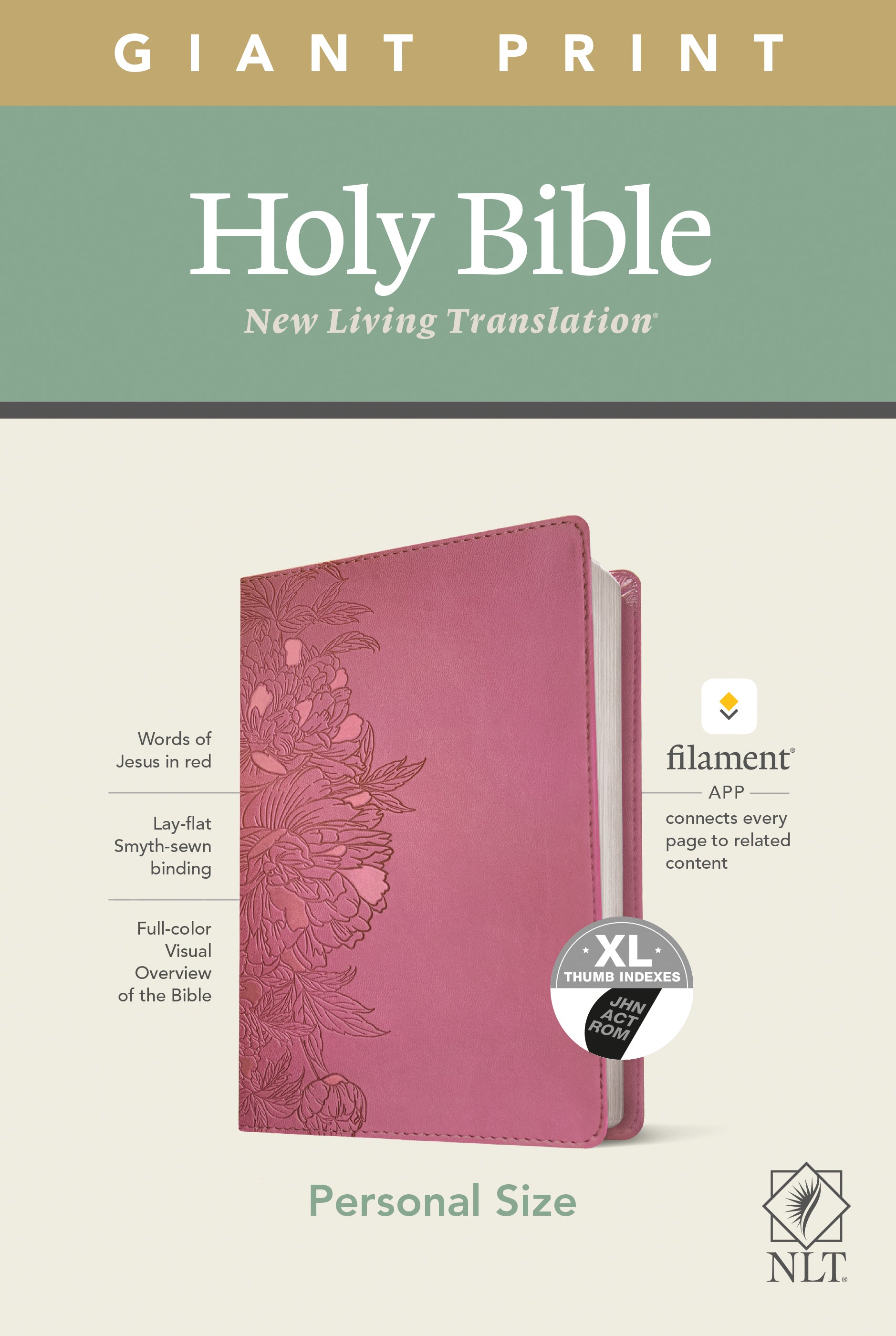 NLT Personal Size Giant Print Bible in filament enabled edition, indexed and red letter edition