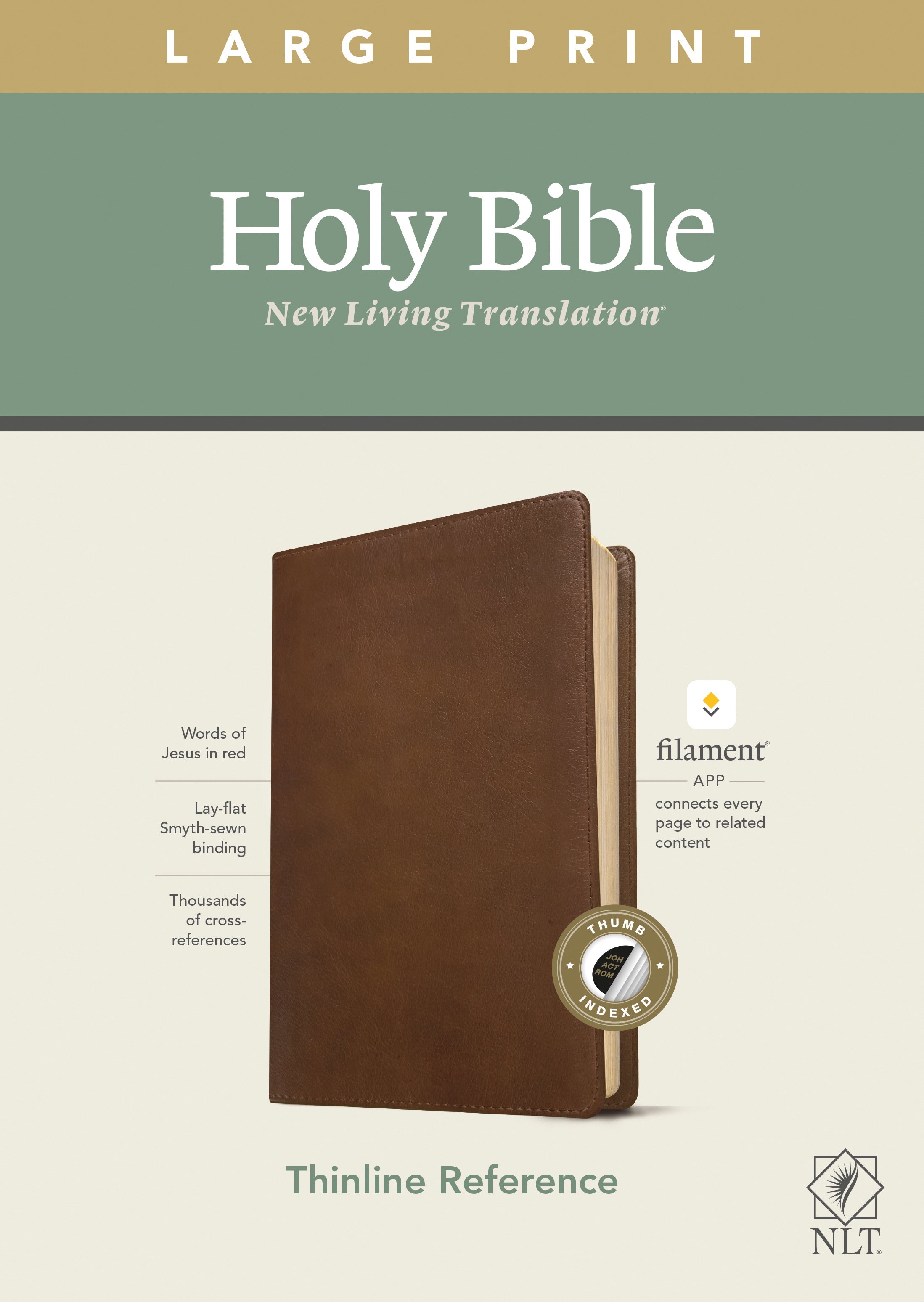 Large Print Thinline Reference Bible in Rustic Brown Indexed Red Letter with Filament Enabled Technology