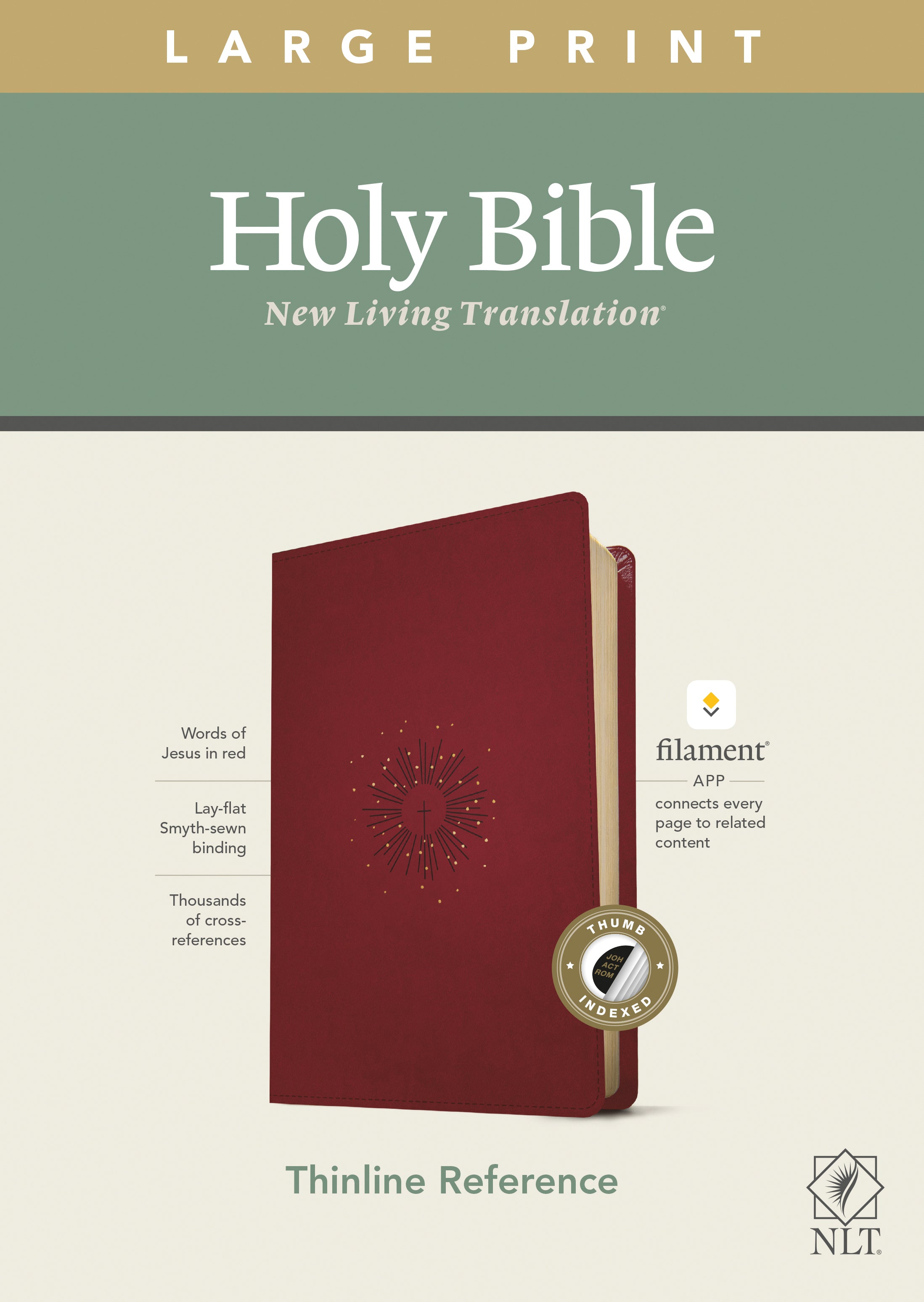 Large Print Thinline Reference Bible in Aurora Cranberry Indexed Red Letter Edition