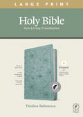 NLT Large Print Thinline Reference Bible in floral leaf teal indexed red letter edition with filament enabled technology