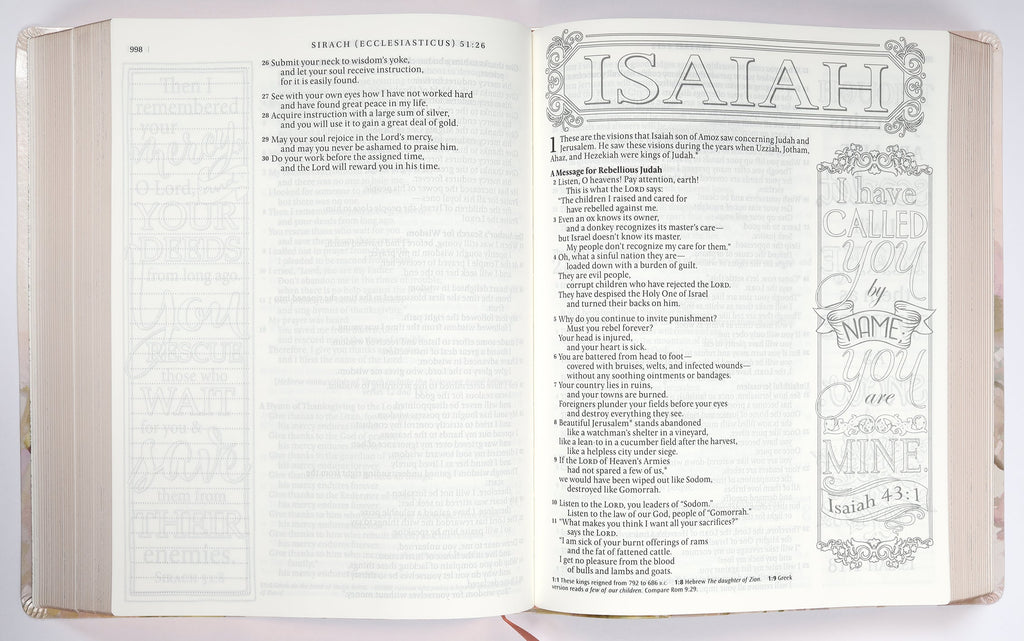 Large Print NLT Inspire Catholic Bible with pink fields and rose gold accents