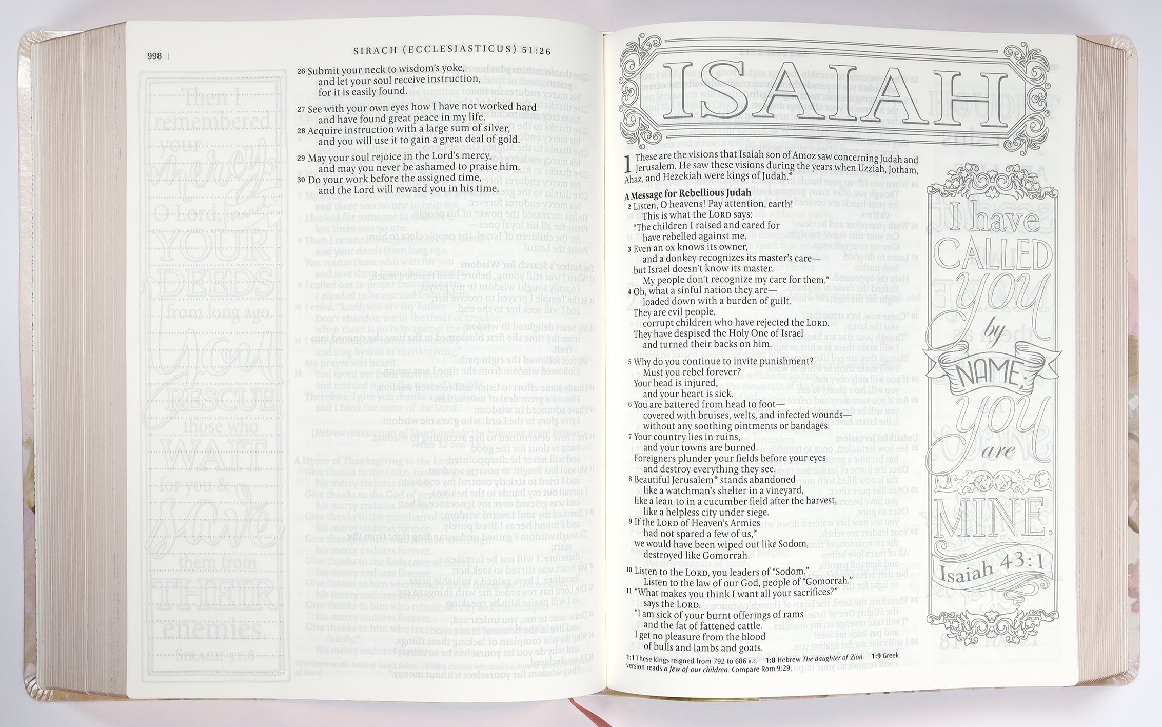 Large Print NLT Inspire Catholic Bible with pink fields and rose gold accents