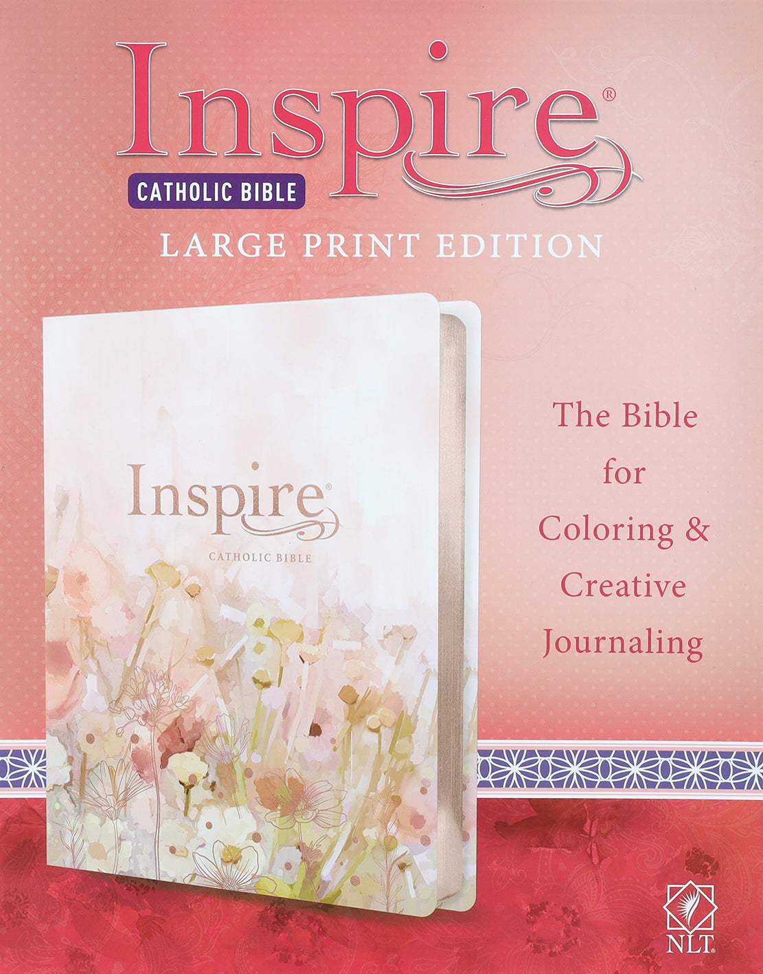 Large Print NLT Inspire Catholic Bible with pink fields and rose gold accents