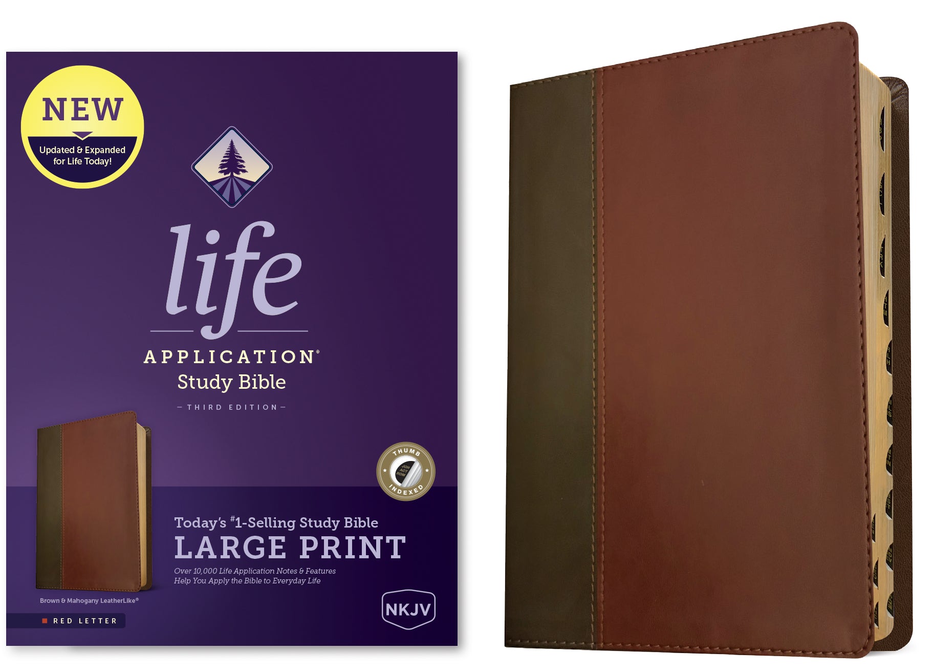NKJV Life Application Study Bible 3rd Edition, Large Print Bible with Brown/Mahogany Indexed (Red Letter Edition) and Indexed