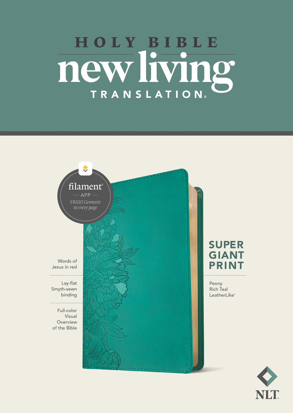 NLT Super Giant Print Bible Filament Enabled Edition Peony Rich Teal (Red Letter Edition)