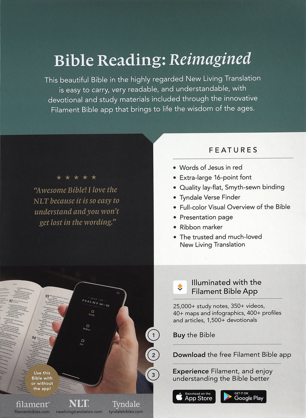 Interior pages of NLT New Living Translation Bible with Filament Enabled Edition, Super Giant Print, Peony Rich Teal, Red Let
