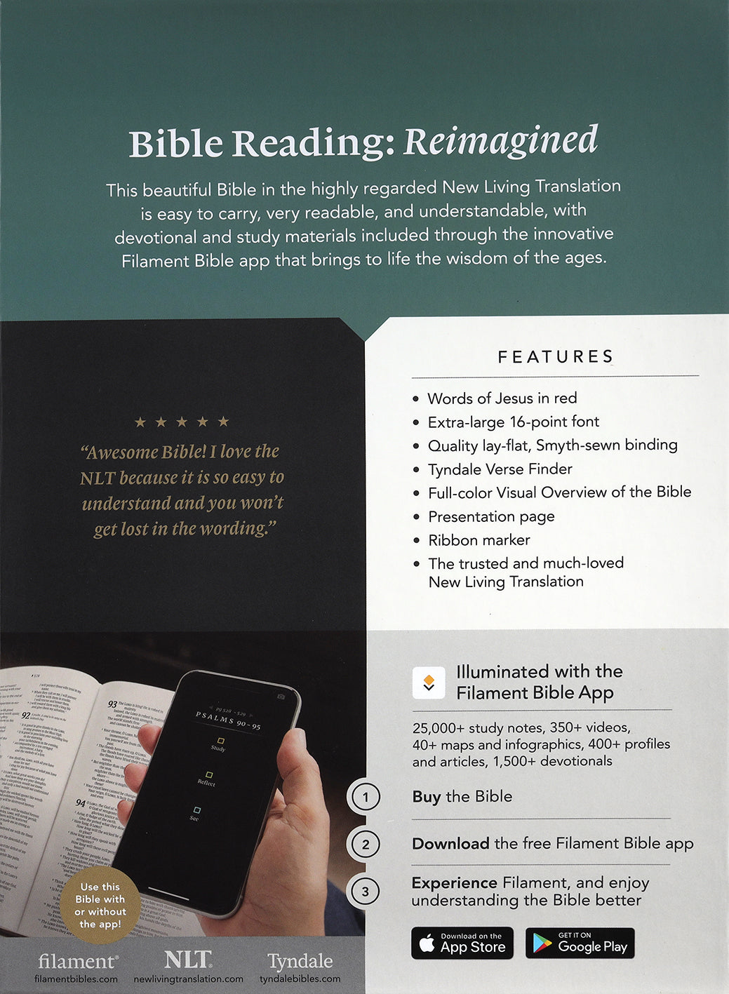 Interior pages of NLT New Living Translation Bible with Filament Enabled Edition, Super Giant Print, Peony Rich Teal, Red Let
