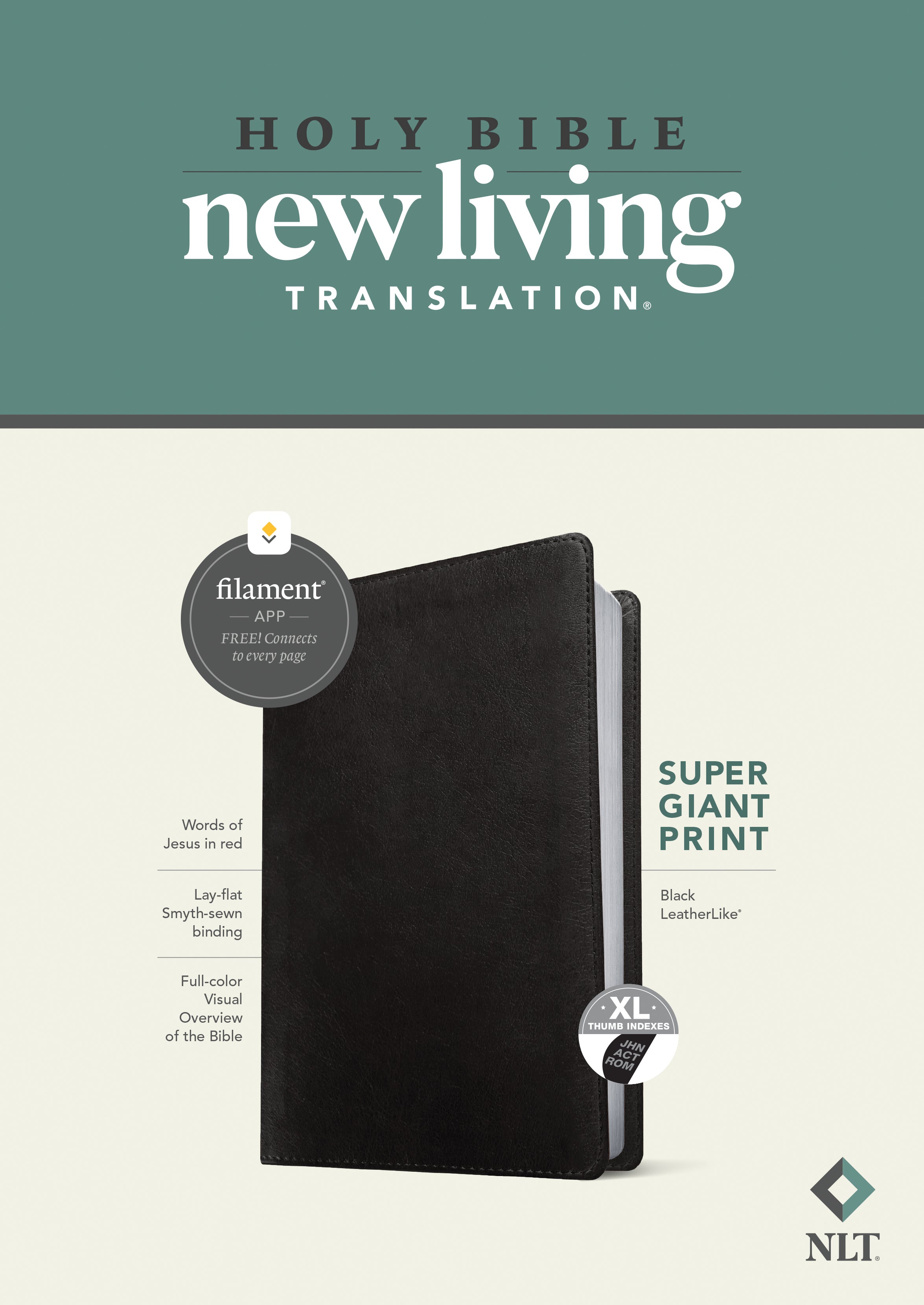 NLT Super Giant Print Bible Filament Enabled Edition Black Indexed (Red Letter Edition)
