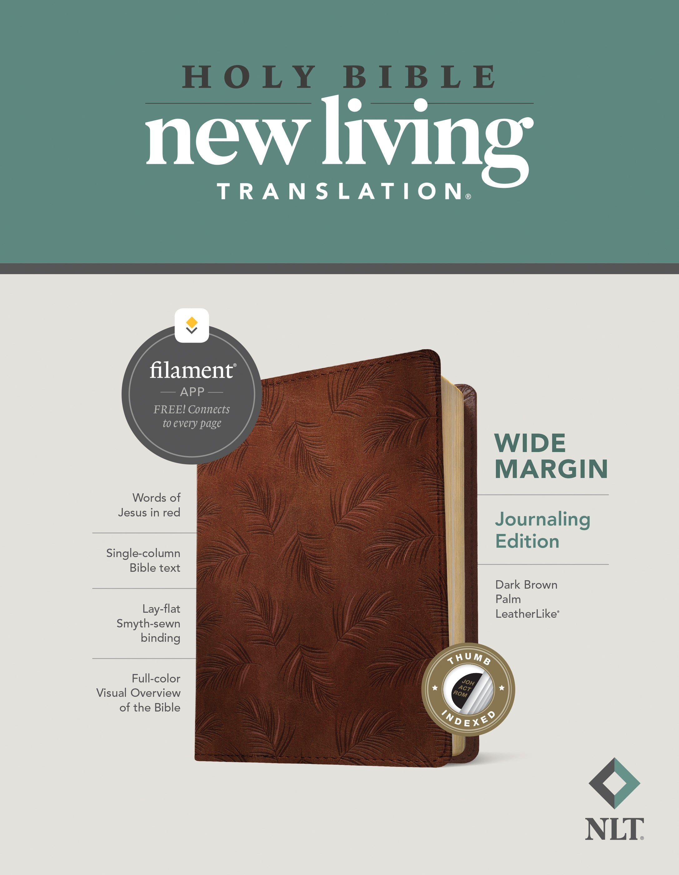 NLT Wide Margin Bible Filament Enabled Edition Dark Brown Palm Indexed (Red Letter Edition)