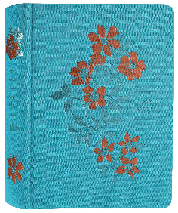 NLT Wide Margin Bible with Ocean Blue Floral design, filament enabled edition, red letter edition.