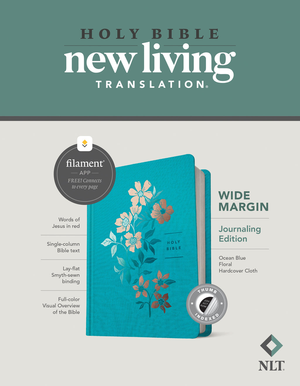 NLT Devotional Journaling Bible with ocean blue floral indexed red letter edition