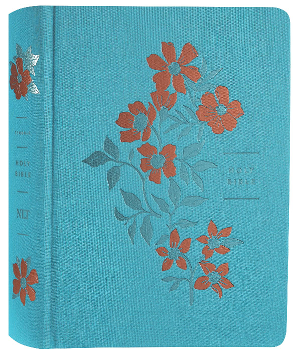 NLT Devotional Journaling Bible featuring ocean blue floral indexed red letter design