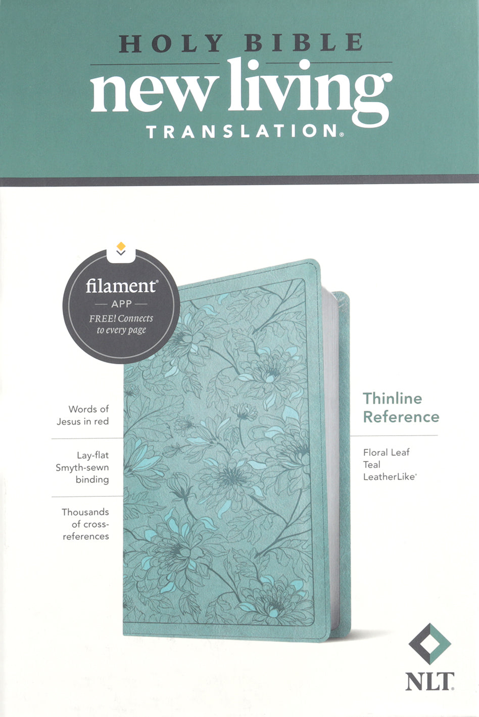 NLT Thinline Reference Bible with Filament Enabled Technology and Red Letter Edition, Floral Leaf Teal Cover