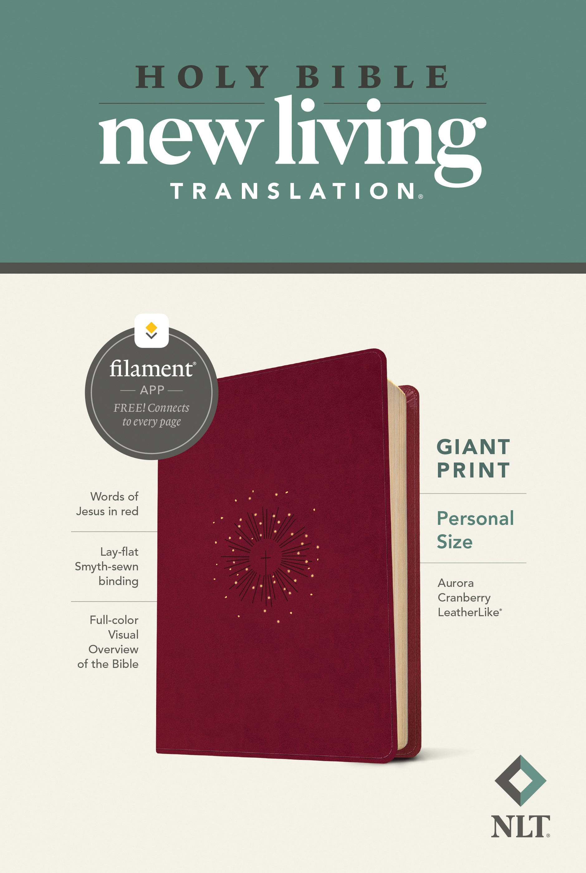 NLT Personal Size Giant Print Bible in red letter edition with giant print and filament enabled
