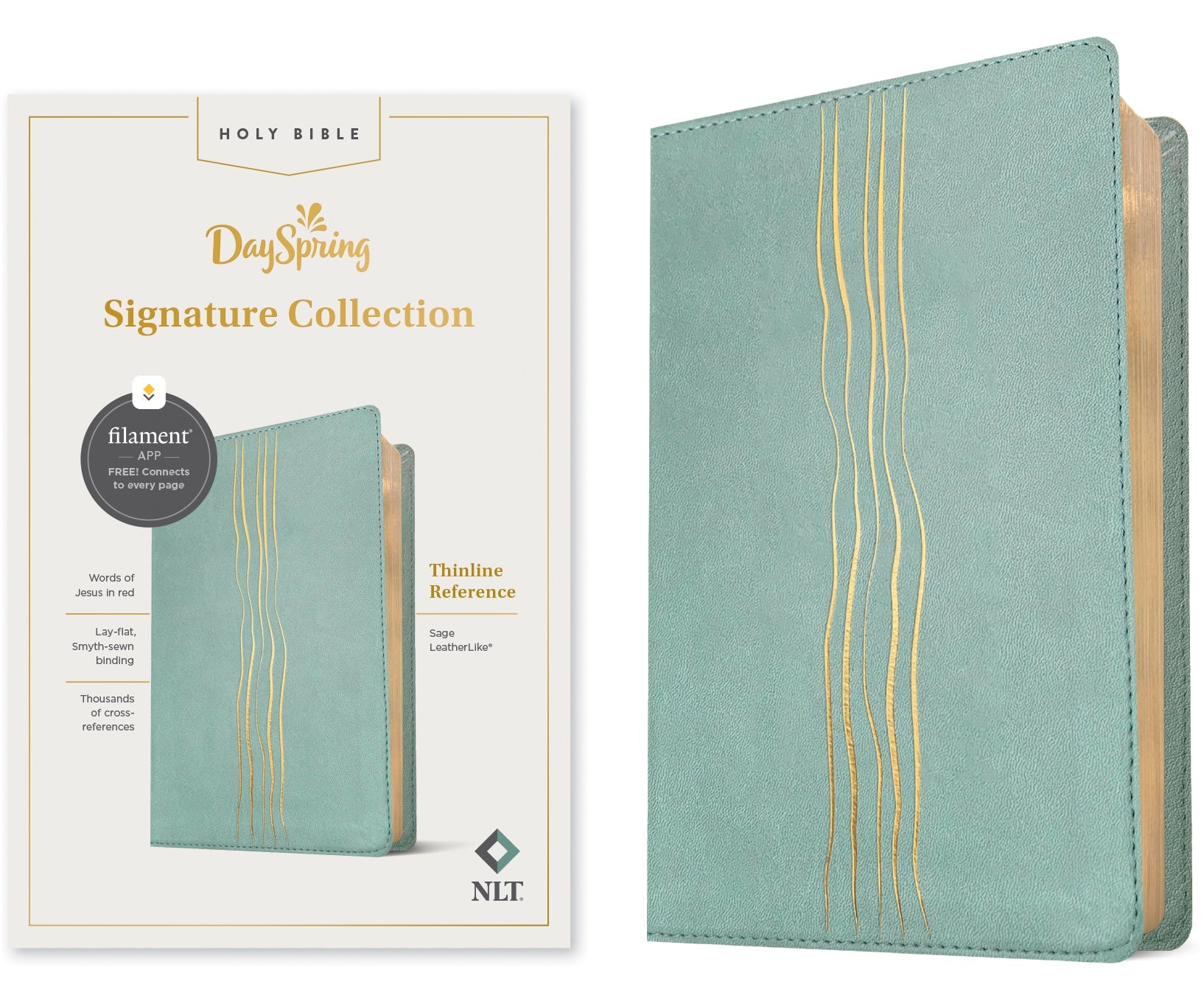 NLT Thinline Reference Bible, Filament Enabled Edition, Sage Dayspring Signature Collection, Red Letter Edition