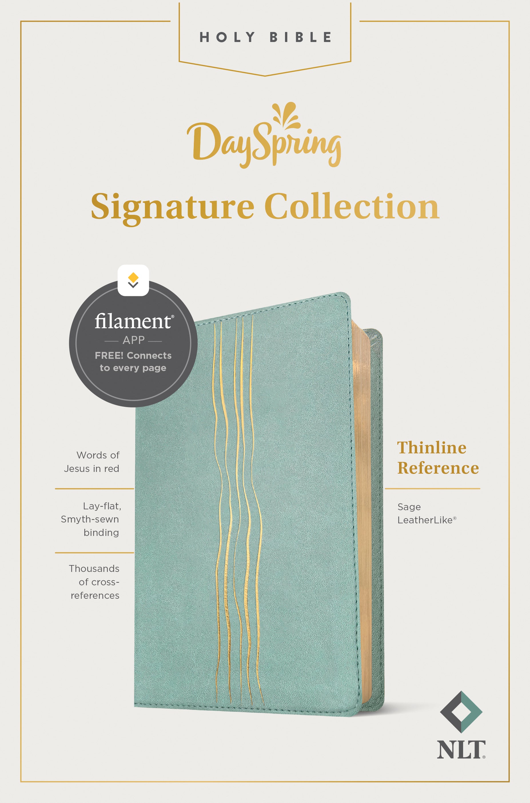 NLT Thinline Reference Bible, Filament Enabled Edition, Sage Dayspring Signature Collection, Red Letter Edition