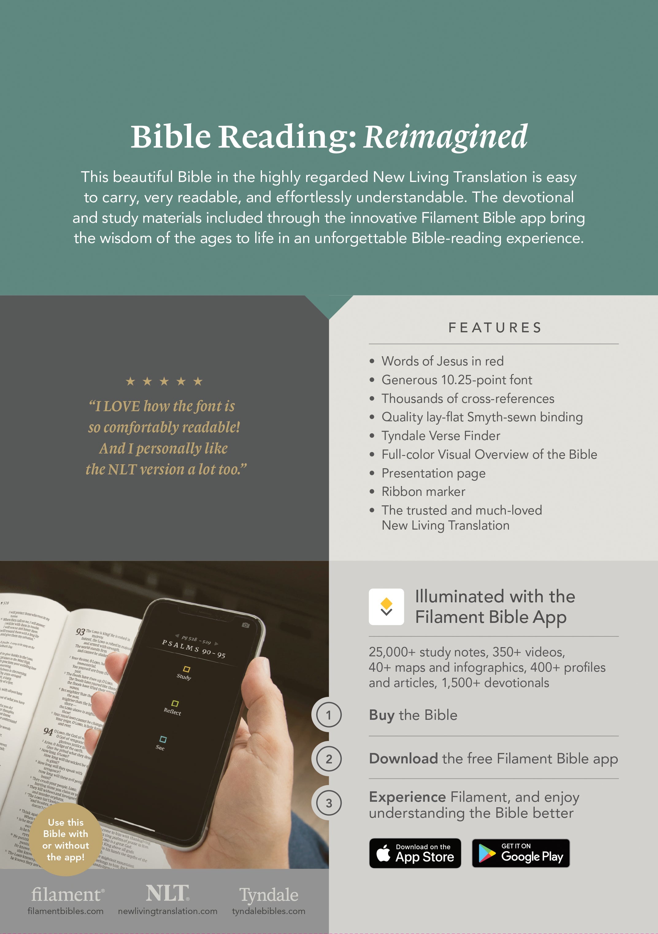 NLT Large Print Thinline Reference Bible Filament Enabled Edition Evergreen Dayspring Signature Collection (Red Letter Edition) (Dayspring Signature Collection)