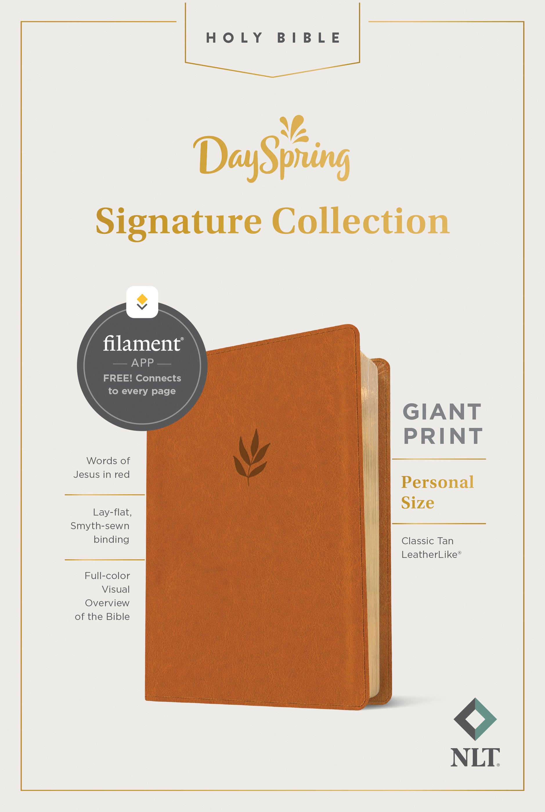Classic Tan New Living Translation Personal Size Giant Print Bible with Filament Enabled