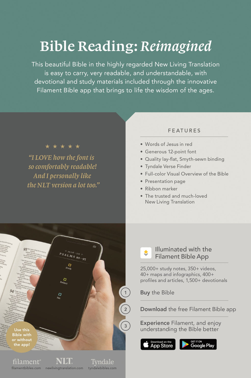 New Living Translation Personal Size Giant Print Bible with Filament Enabled Technology