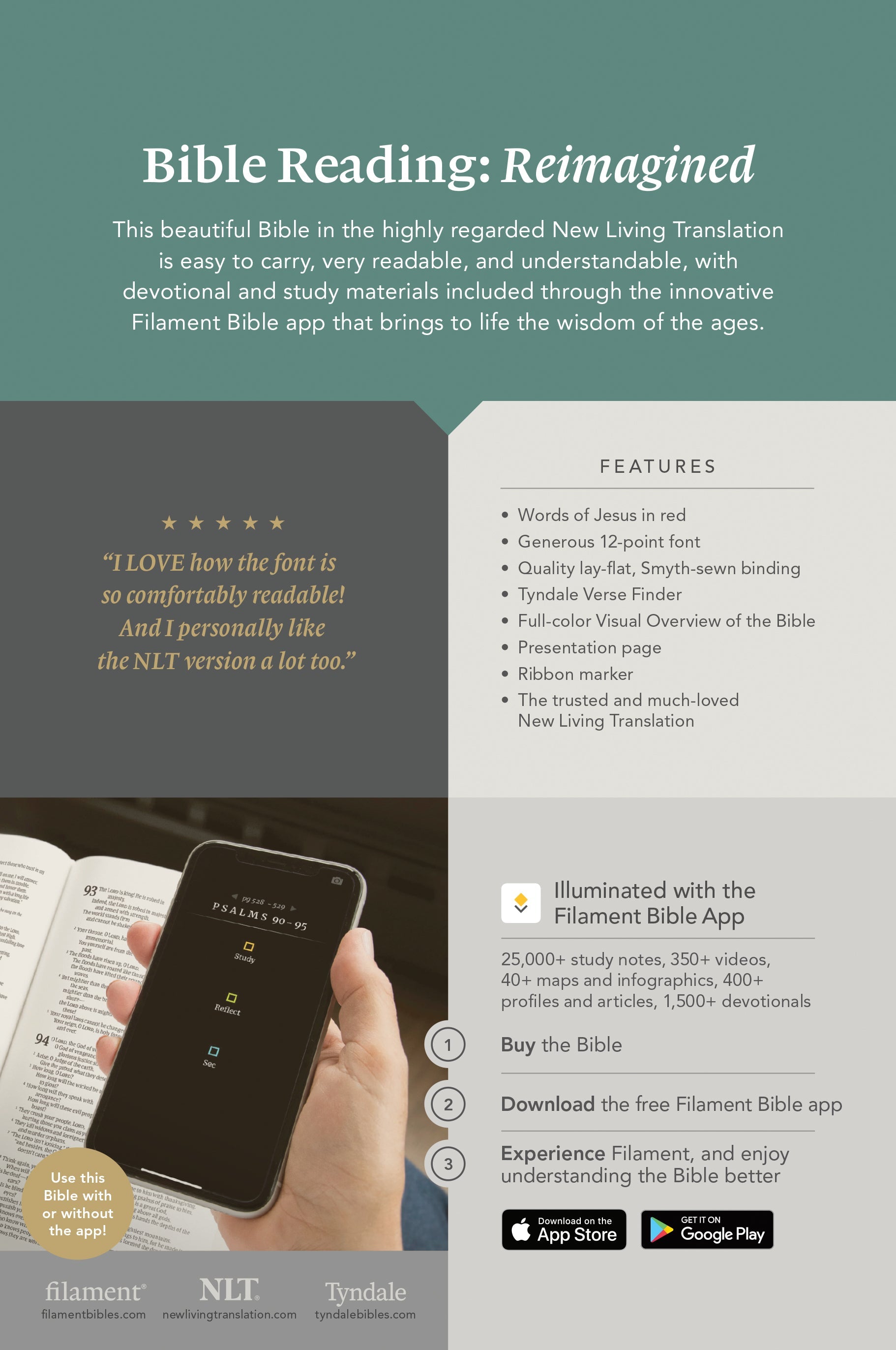 New Living Translation Personal Size Giant Print Bible with Filament Enabled Technology