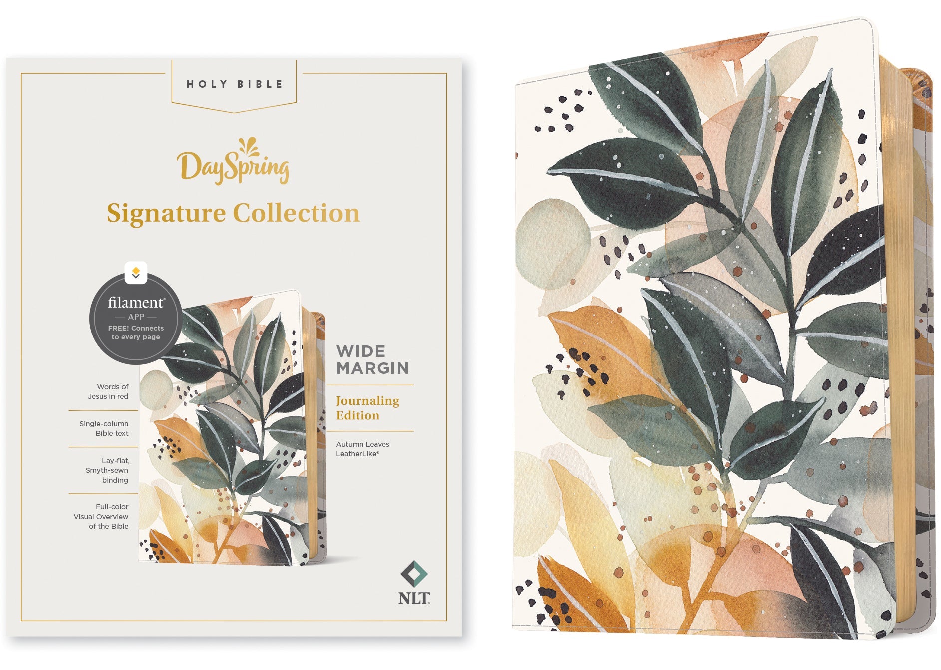 NLT Devotional Journaling Bible with Autumn Leaves Design and Red Letter Edition by Dayspring Signature Co.