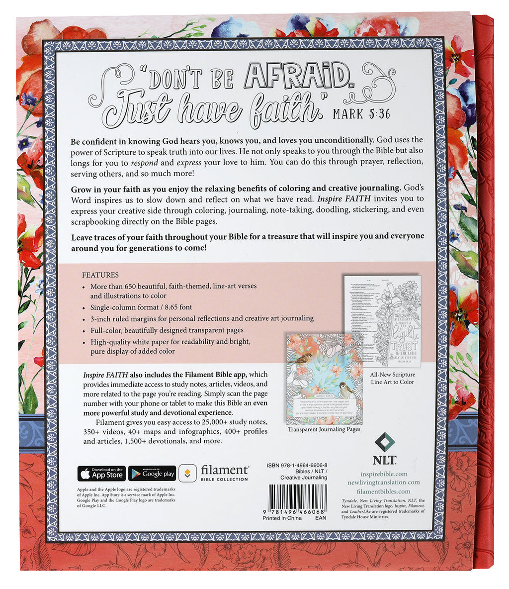 NLT Inspire Faith Bible Devotional Journaling Bible Features Colorful Art