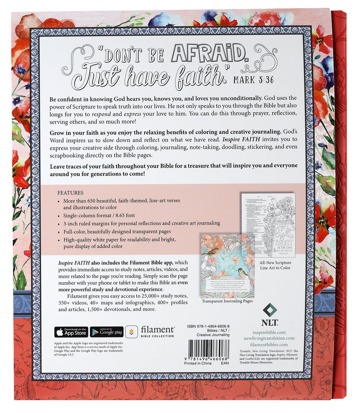 NLT Inspire Faith Bible Filament Enabled Edition Coral Blooms book