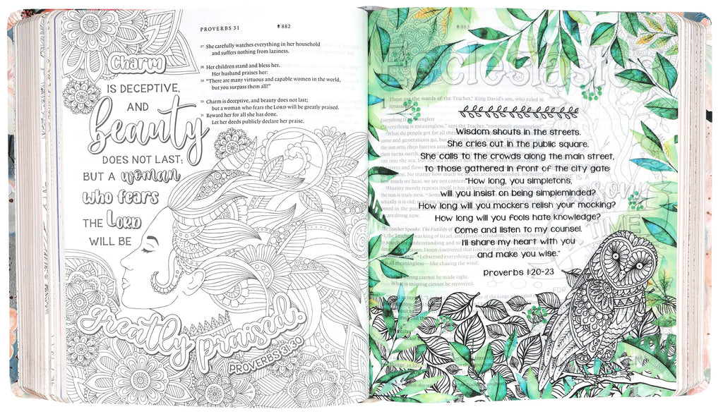 Back view of the Inspire Faith Bible watercolor garden devotional journal with a beautiful watercolor pattern.