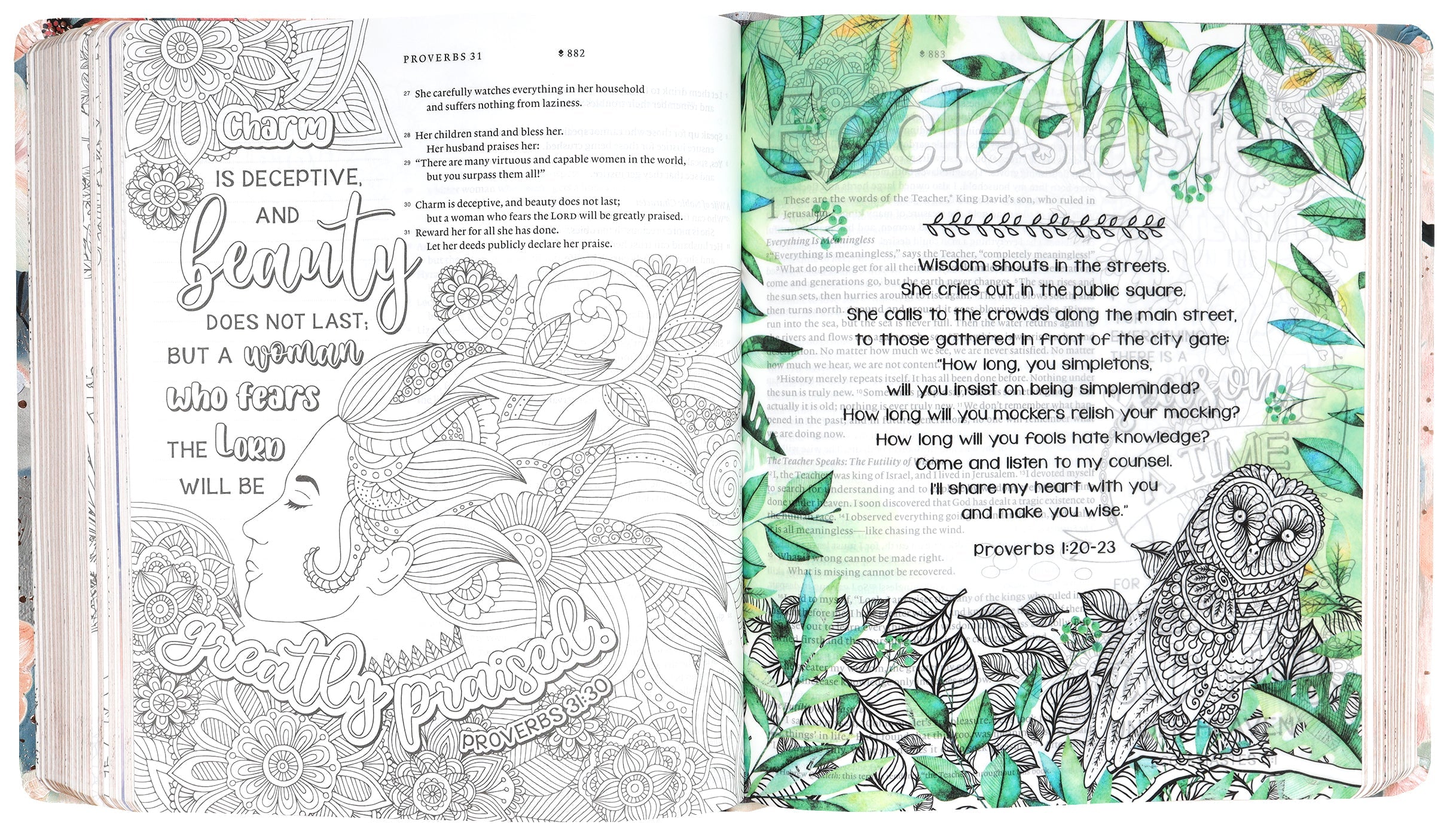 Back view of the Inspire Faith Bible watercolor garden devotional journal with a beautiful watercolor pattern.
