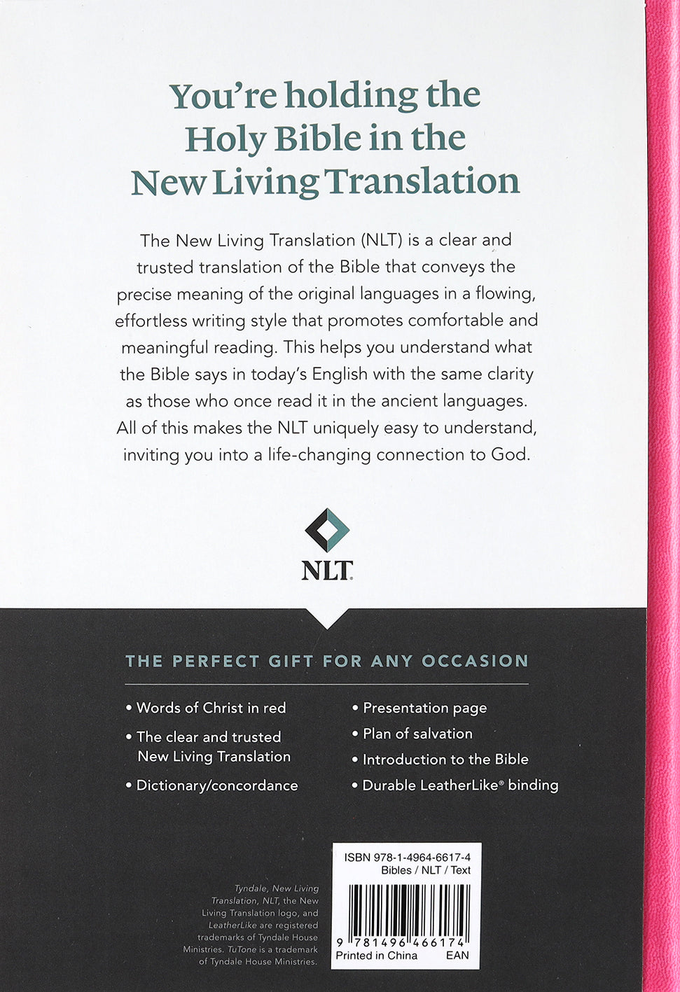 Close-up of NLT Premium Gift Bible Red Letter Edition with Very Berry Pink Vines