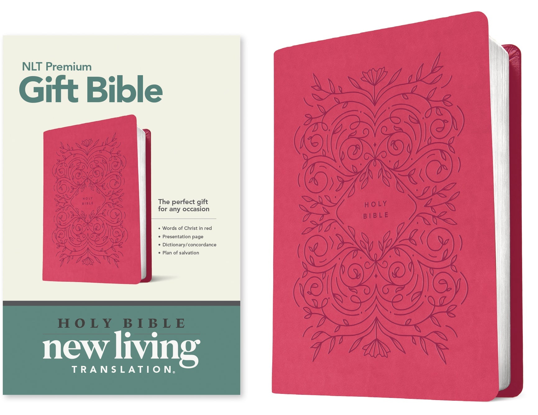 NLT Premium Gift Bible Red Letter Edition with Very Berry Pink Vines and a personal touch