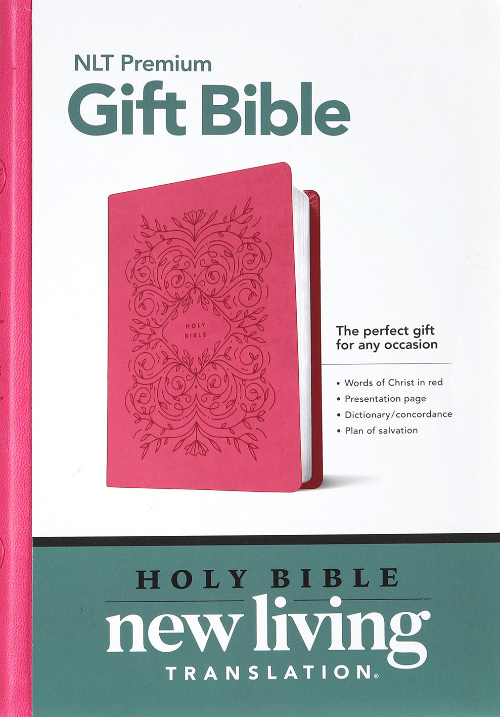 Front cover of NLT Premium Gift Bible Red Letter Edition with Very Berry Pink Vines