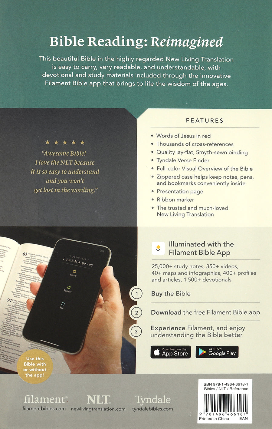New Living Translation NLT Thinline Reference Zipper Bible, English Edition