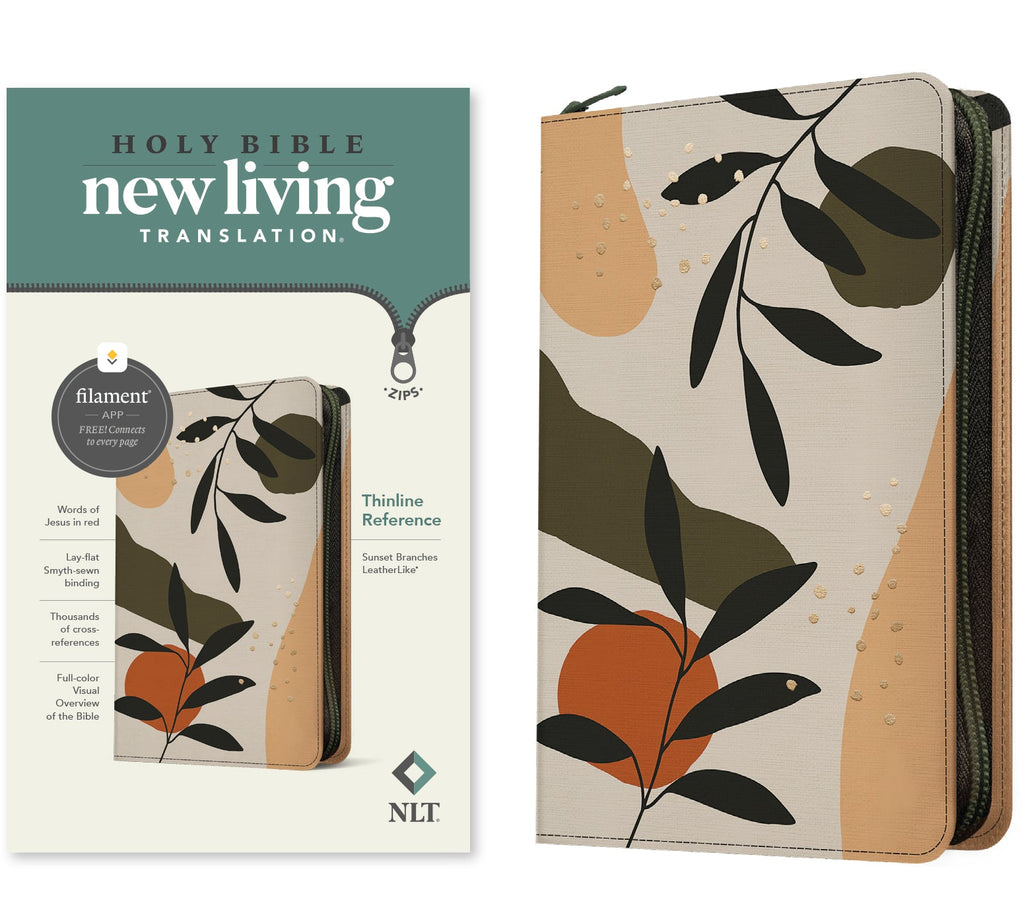 NLT Thinline Reference Zipper Bible Filament Enabled Edition with red letter edition and sunset branches design